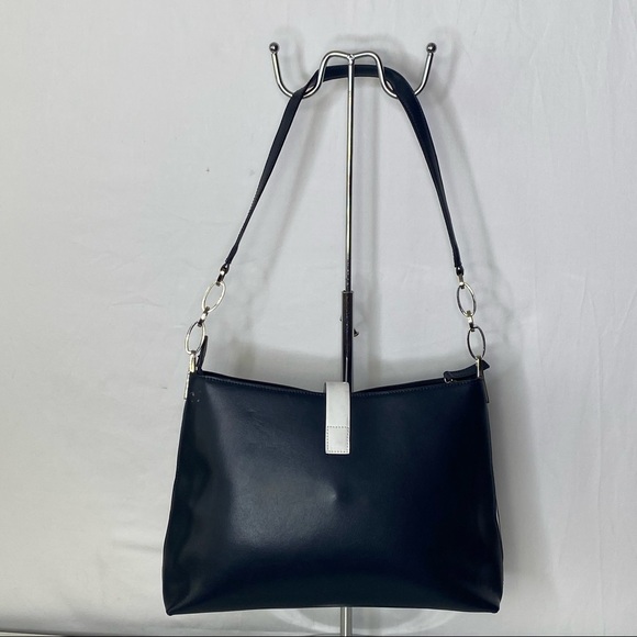 Preston & York Navy Blue & White Silvertone Chain Handle Handbag Purse - Picture 2 of 9